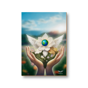 Quadro Decorativo: Mãos Segurando Flor de Lótus com Jóia do Planeta Terra